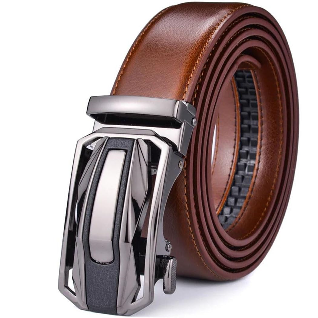 Cinturón de cuero con trinquete para hombre con hebilla automática deslizante o correa de cintura casual