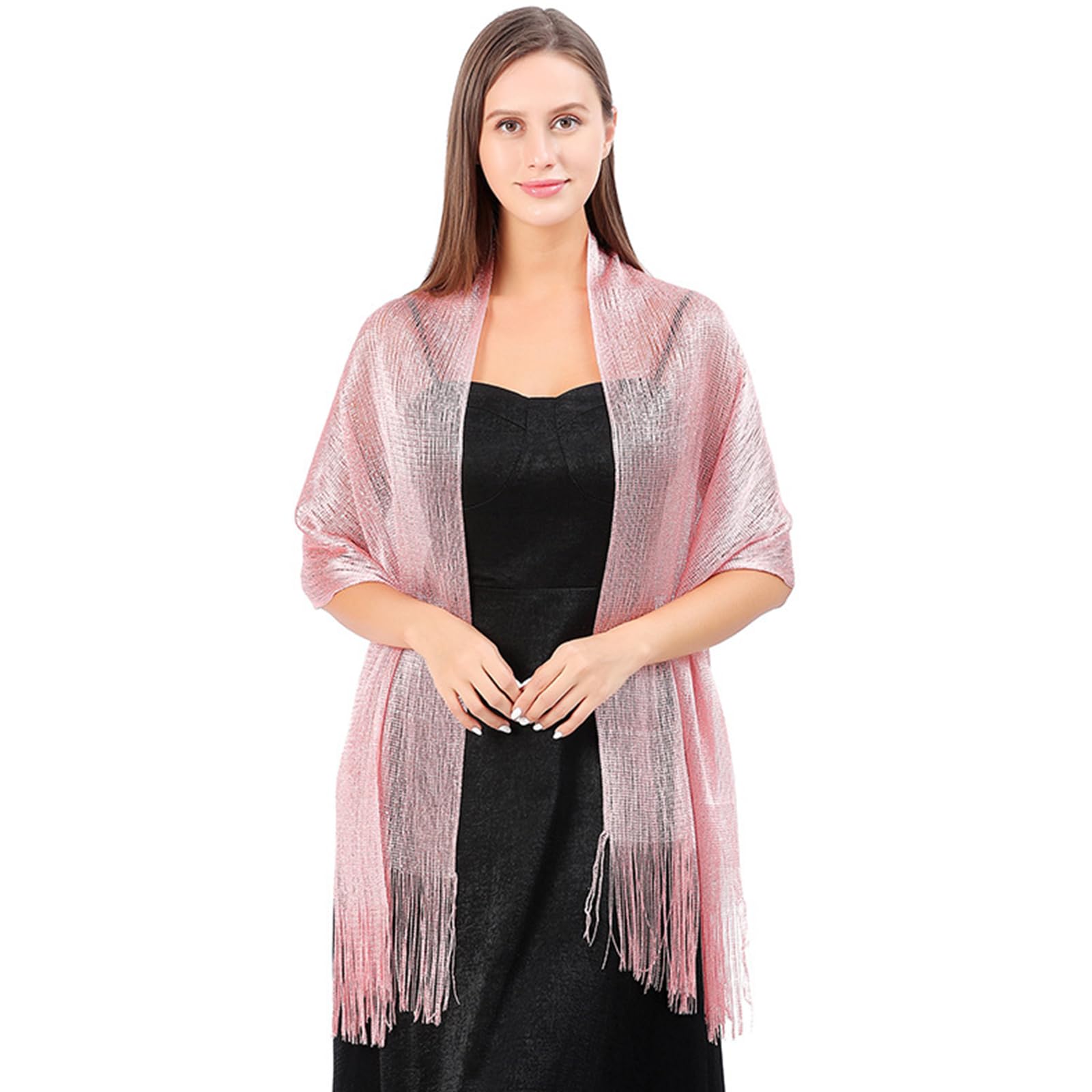 LumiSyne Donna Scialle Stola Metallici Scintillanti Con Fibbia Ad Anello Tinta Unita Glitter Nappe a Frange Foulard Lunga Leggero Stola Elegante Per Abito Da Sera Sposa Matrimonio Cerimonia Festa