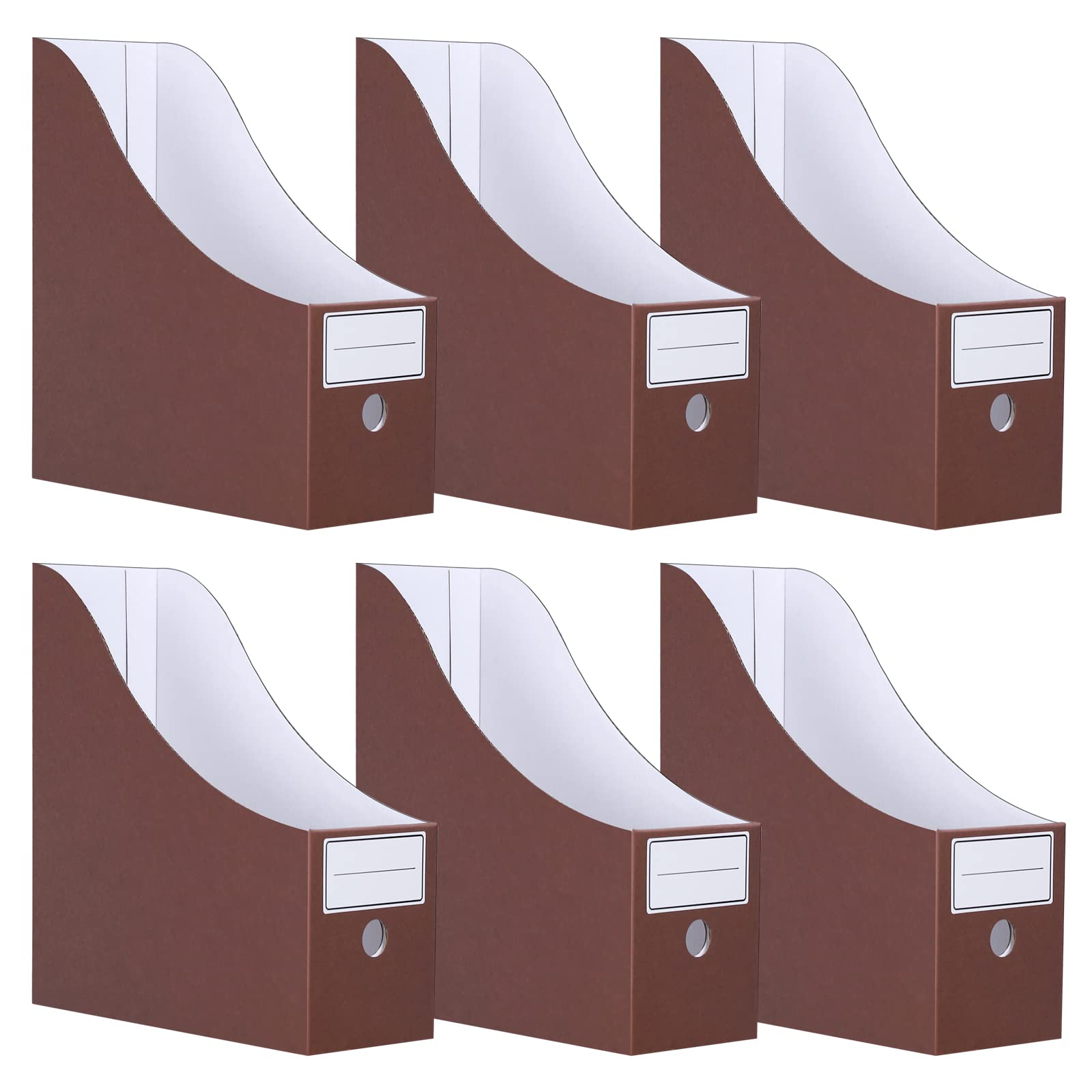 Srvnpioy 6 Pack Cardboard Magazine File Holder with Labels, Desk Organizer Magazine Rack for Books, Documents, Notebooks, Brown