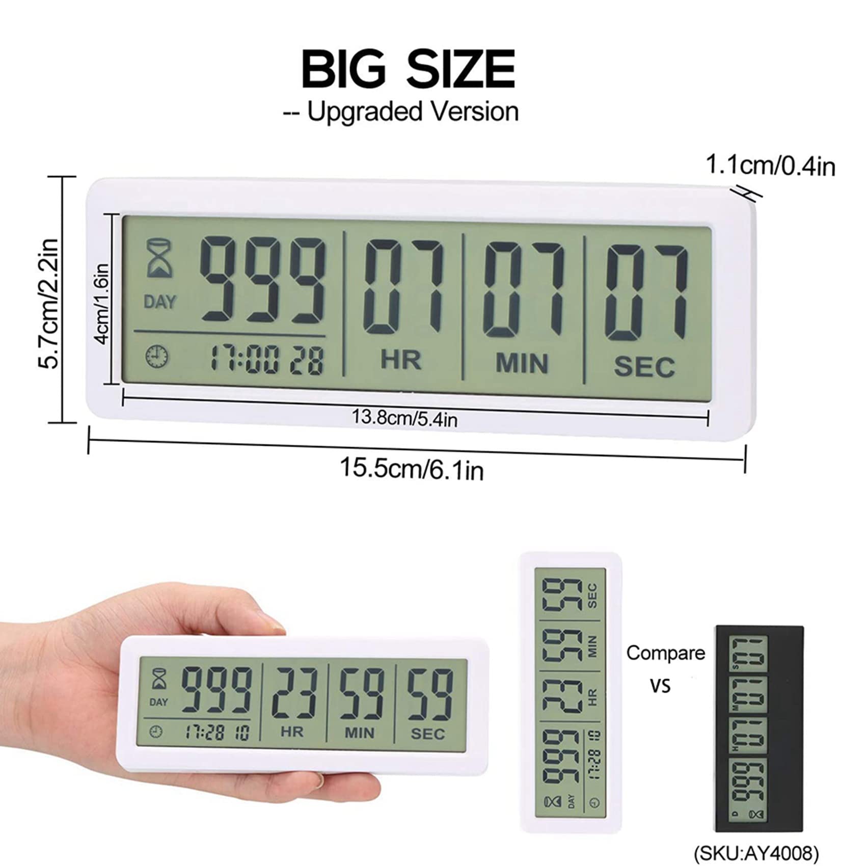 10 relojes digitales grandes de cuenta regresiva – Reloj de cuenta regresiva de 999 días para cocina de laboratorio de graduación (blanco)