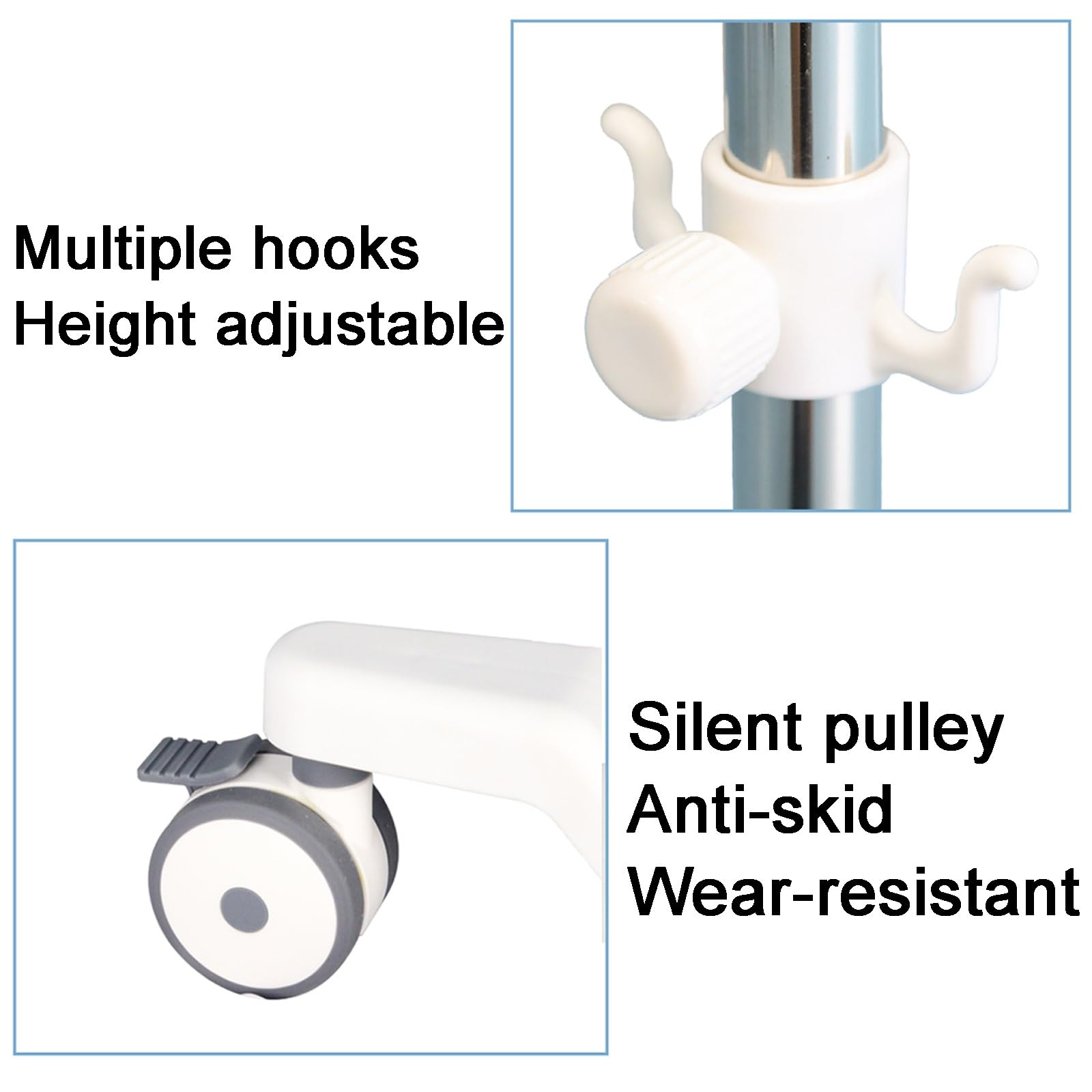 Asta Flebo con Ruote Aste Portaflebo Medicali con 4 Ganci 5 Gambe Regolabili in Altezza per Casa Clinica Ospedaliera(Color:White 2)