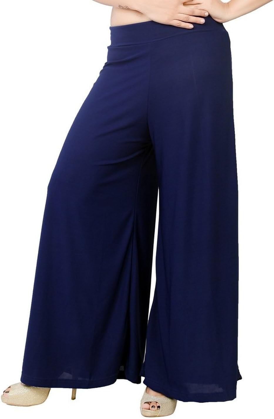 Stretchable Designer Plain Casual Wear Palazzo Pant for Women's - Free Size Waist: 26"-38" (Navy)