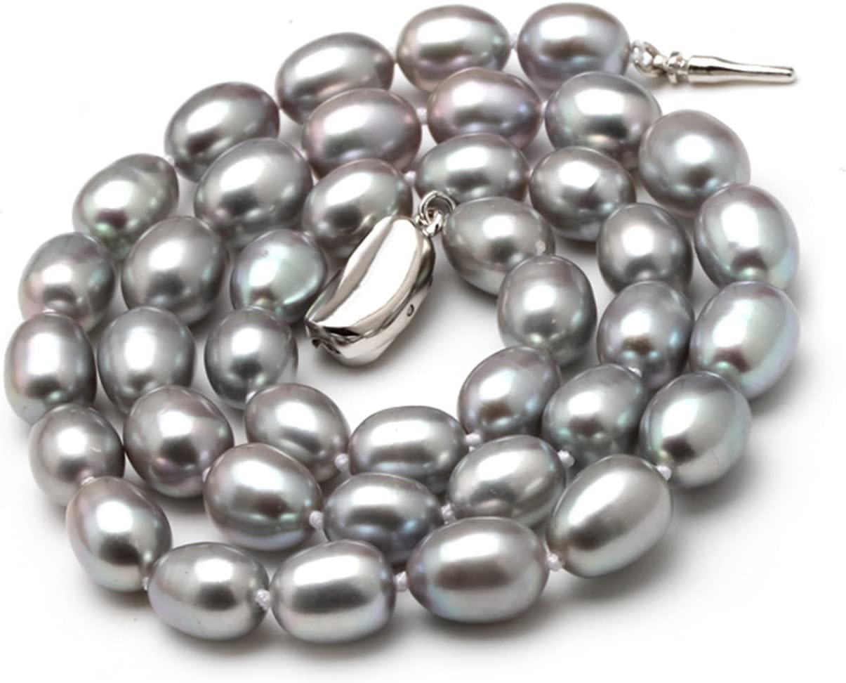 8-9mm Natural Freshwater Grey Pearl Necklace Strand Fit for Women Good Luster Pearl Beaded Chocker Necklace Wholesale Wedding (Length : 50cm, Size Per Pearl : 7-8mm)