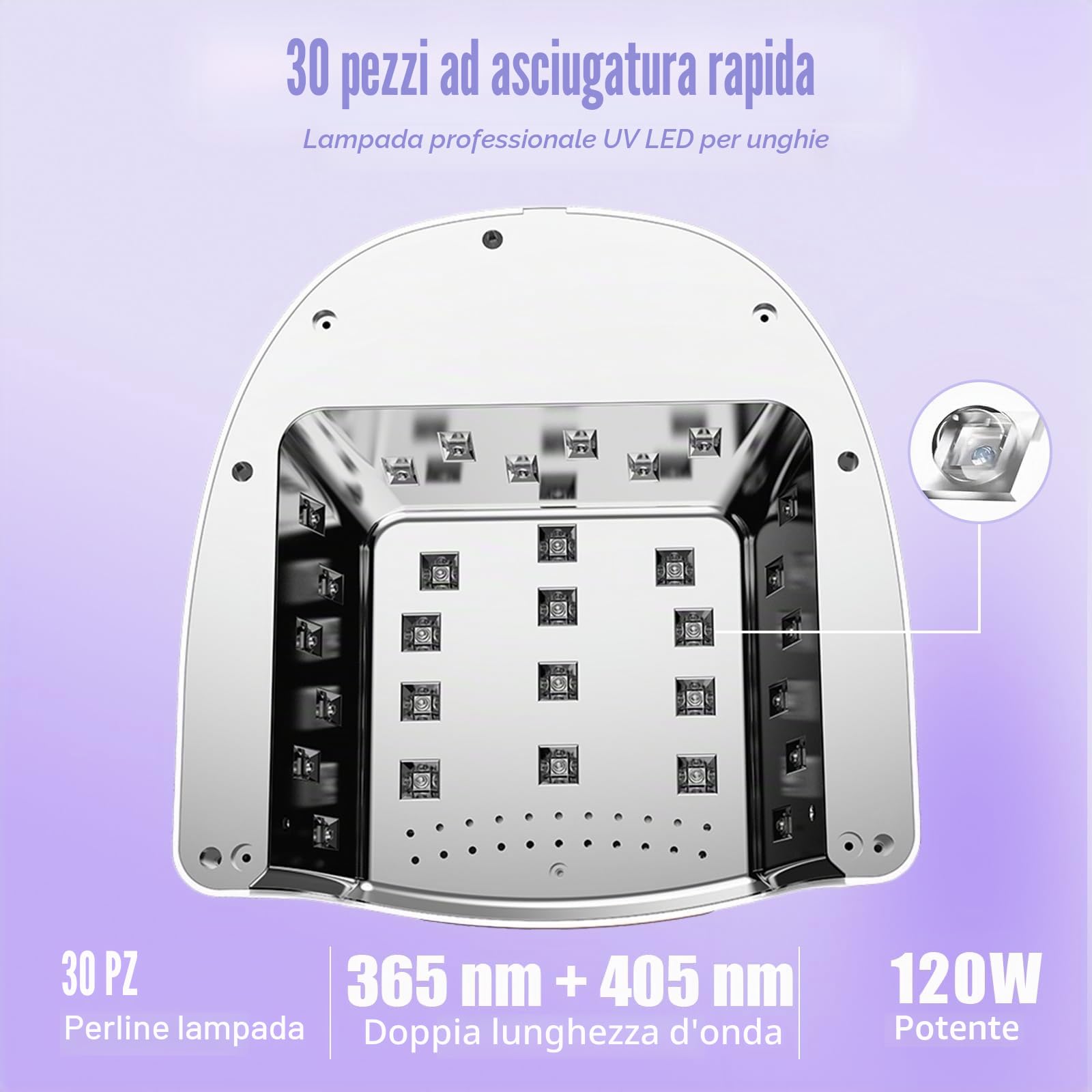 Lampada Unghie UV LED Professionale per Gel e Semipermanente | 120W Fornetto Unghie con 4 Timer 30/60/90/120S, Sensore Automatico Display LCD AS-2502W