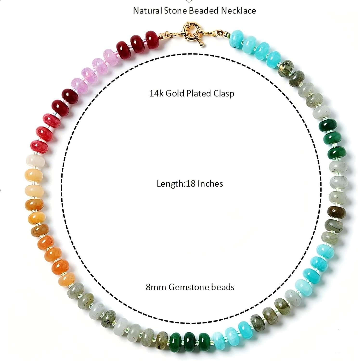 Bead Gemstone Choker Necklace for Women,Colorful Natural Stone Beaded Statement Boho Beach Necklace Jewelry for Women, Rainbow Stone Charm Trendy Necklaces - Image 2