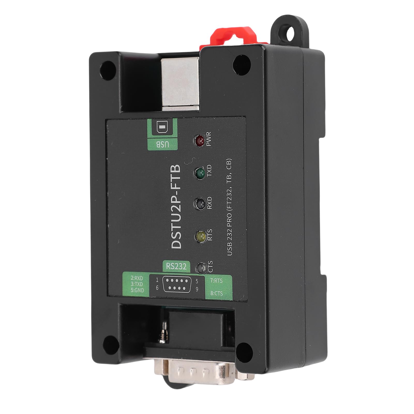 PUSOKEI Industrieller Serieller USB-zu-RS232-Adapter | DB9-Stecker-Stromisolationsmodul mit USB B für Schienensysteme
