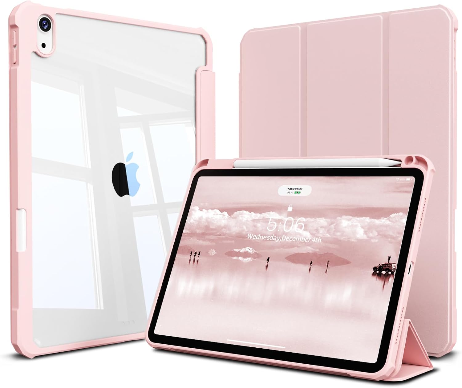 GKABXY Case for New iPad (A16) 11th Generation 11 inch 2025, iPad 10th Generation 10.9 Inch 2022, Clear back Shockproof Shell Cover with Pencil Holder, Tri-fold stand, Auto Wake/Sleep, pink