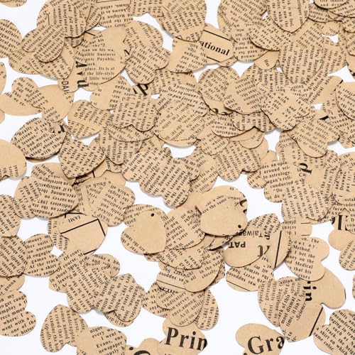 Marspark 1200 Pcs Book Page Heart Confetti 1 Inch Vintage Newspaper Wedding Table Confetti Novelty...