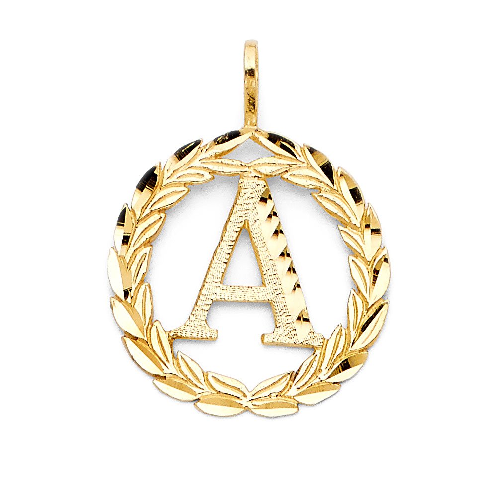 14k Yellow Gold Initial Wreath Pendant A