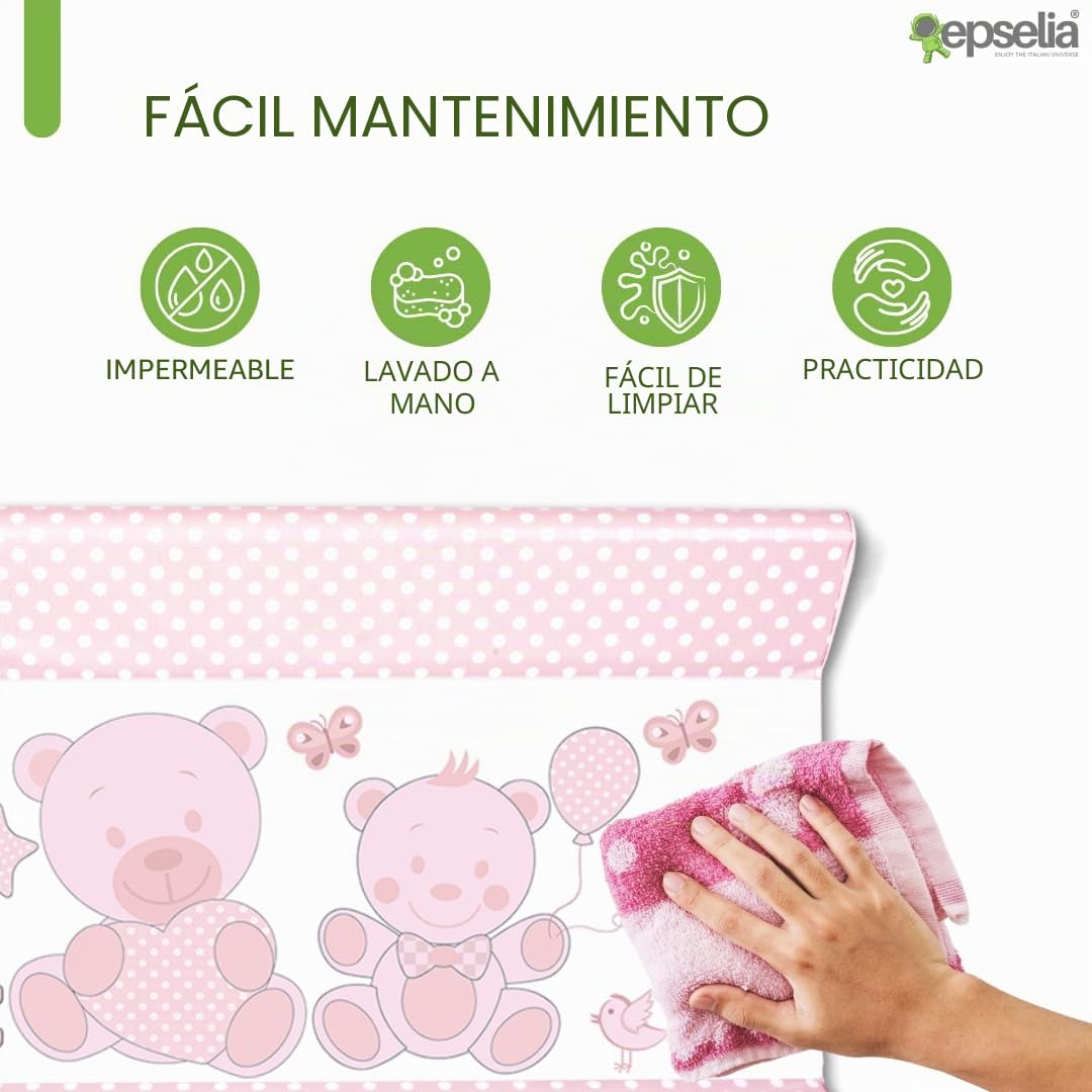 EPSELIA - Colchón cambiador de PVC, bolsillo de fijación no tóxico conforme a EN71, prueba antivuelco conforme a EN 12221, 80 x 50 x 10 cm, fácil mantenimiento