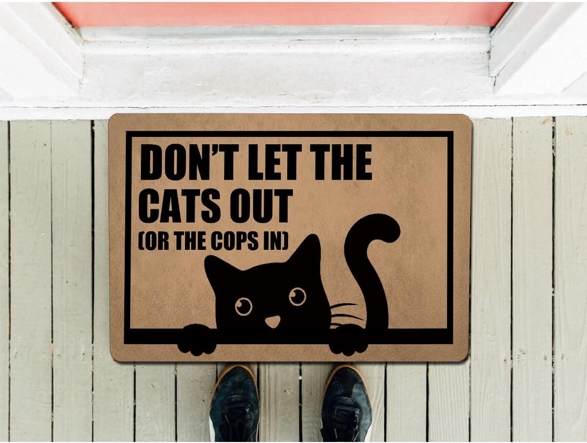 Funny Welcome Doormat for Front Door Mat House Warming Gift Rugs for Entrance Way Indoor Home Decor (23.7in X 15.6in) (Don't Let The Cats Out)