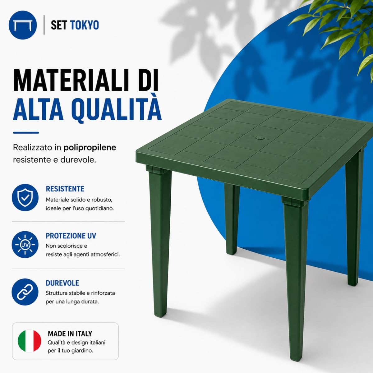 Tomaino Set Tokyo Tavolo da Giardino con 4 Sedie Impilabili con Braccioli Polipropilene Verde
