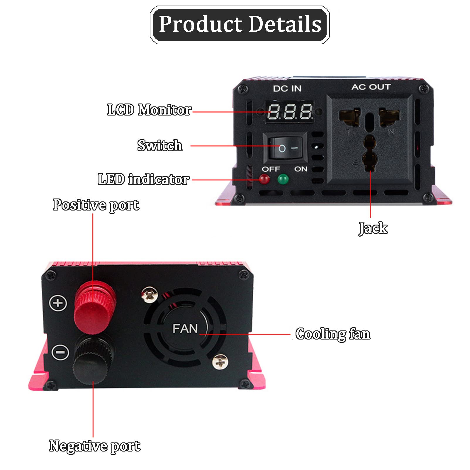 Amazon.co.jp: 車の電力インバーター1000W/1600W/2200W/3000W、DC 12V