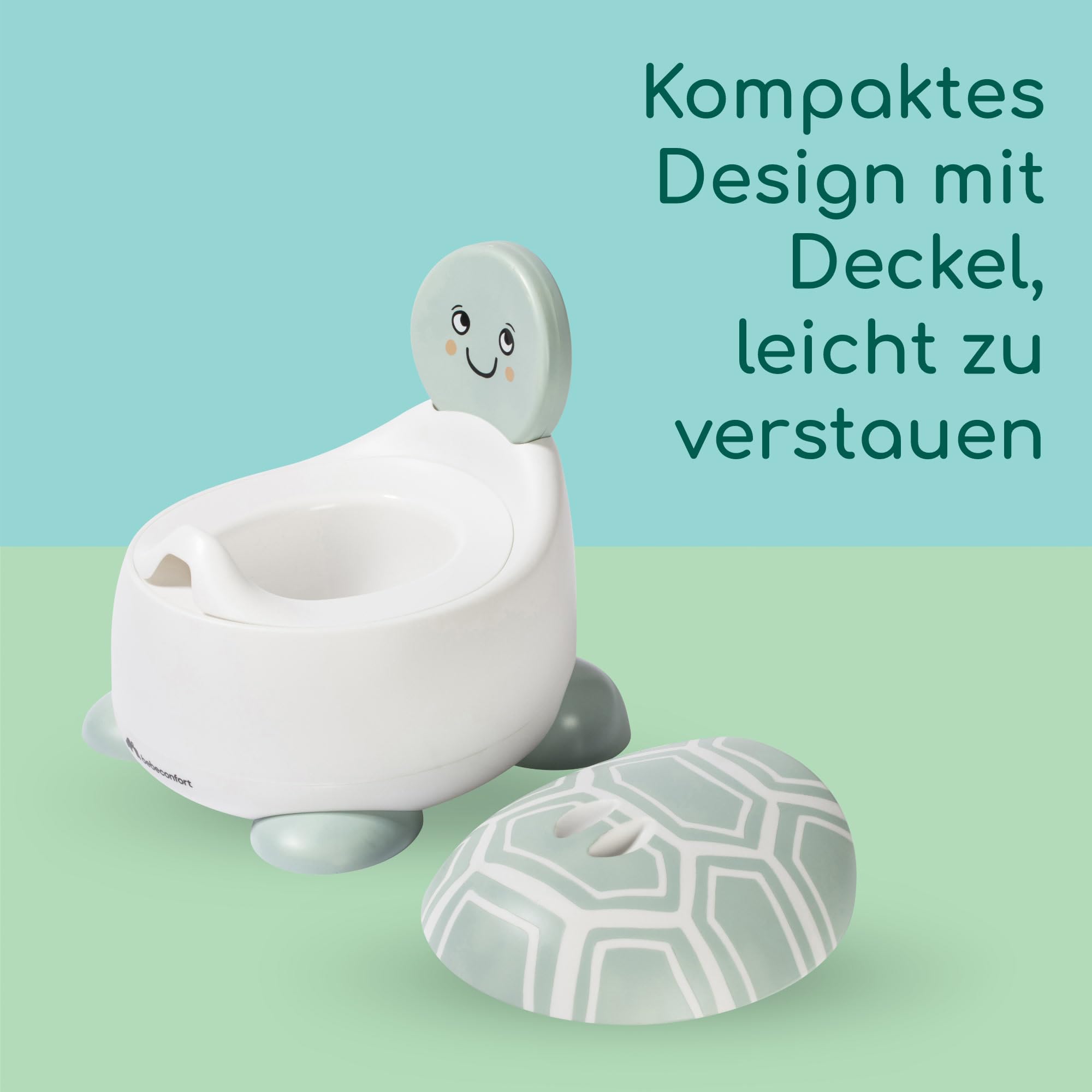 Bebeconfort Bequemes Töpfchen für Kinder, 12–36 Monate (max. 20 kg), Süßes Tierdesign, Ergonomisch & Kompakt, Leicht zu Reinigen, Hygienischer Spritzschutz, Rutschfestes Töpfchen Baby, Schildkröte