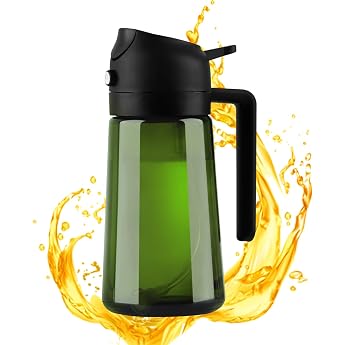 Oil Sprayer for Cooking Oil 2-in-1 Oil Dispenser and Oil Sprayer 470 ml UV Protection Spray Bottle Oil Olive Oil Bottle Oil Sprayer for Hot Air Fryer for Cooking Salad and Grill Green