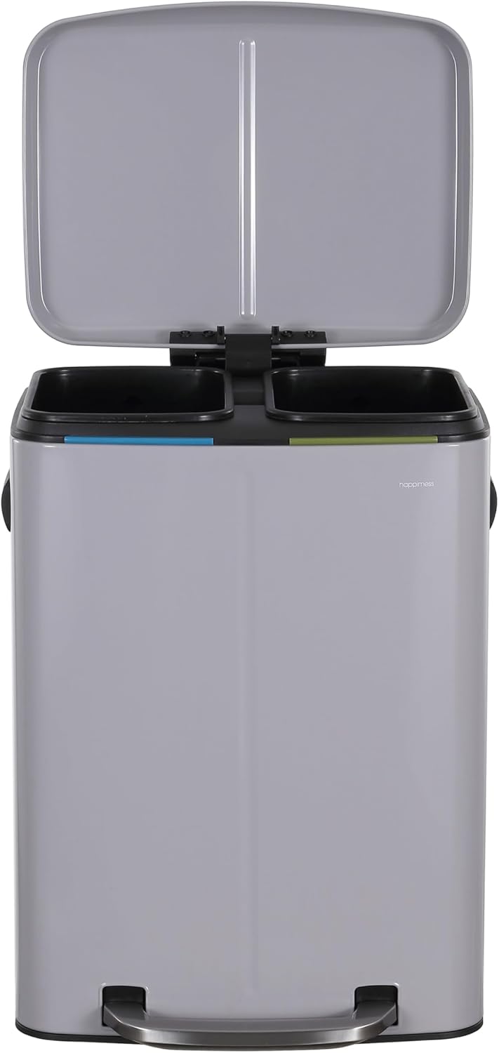 happimess HPM1005I Marco Rectangular 10.6-Gallon Double Bucket Trash Can with Soft-Close Lid, Fog Gray, Fingerprint Resistant, Modern, Minimalistic for Home, Kitchen, Office, Bedroom, Bathroom