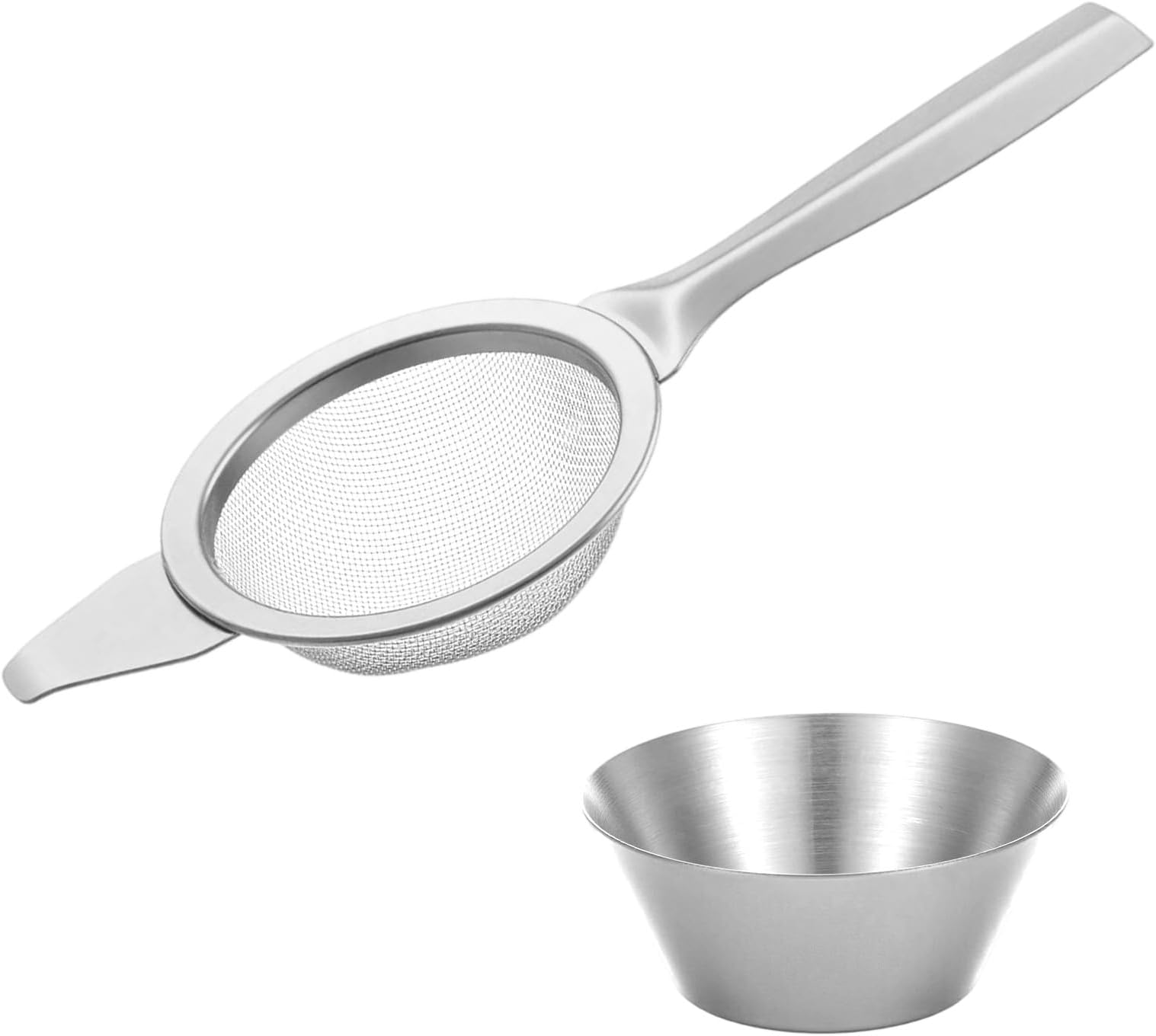 2 Pcs 2.36 Inch Mini Matcha Sifter, 30 Fine Mesh Stainless Steel Tea Strainer Dual-Use Matcha Sifter with Drip Cup for Loose Tea Coffee(silver)