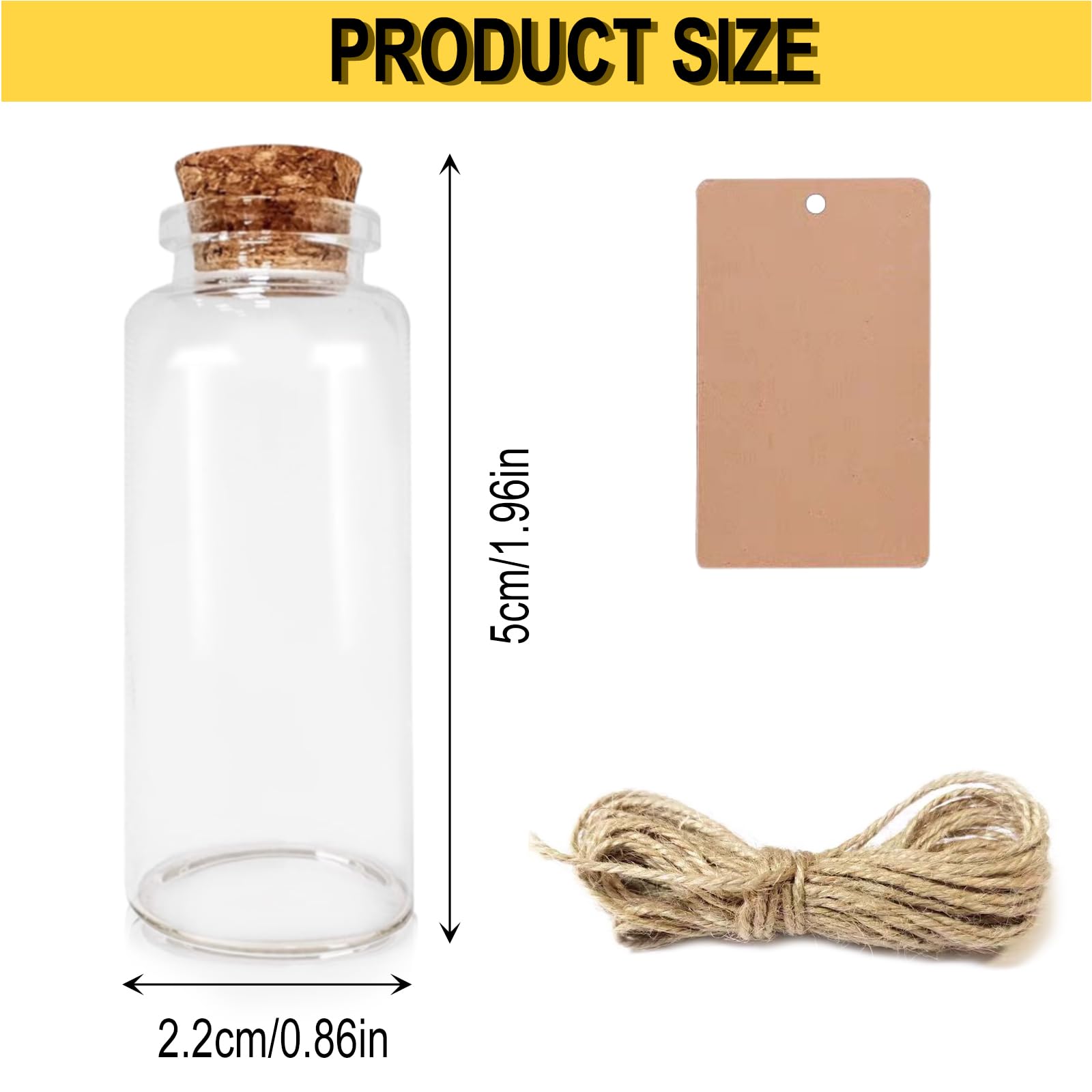 30 mini flaconcini da 10 ml, provette con tappo di sughero, bottiglia di messaggi, 30 corde di canapa, 30 etichette