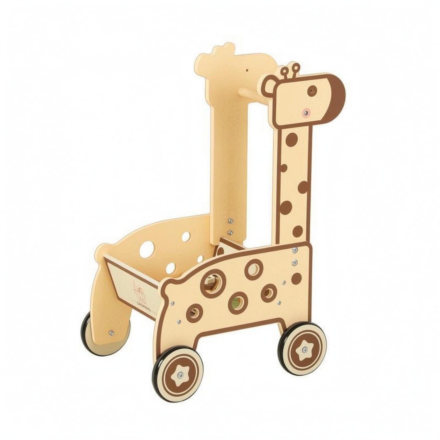 Bnf® Rounded Panels Giraffe Push Stroller Decorative Dot Details Wooden Baby Stroller Wheeled Child Toy Activity Center for Toddlers, Babies, Giraffe Cart-image-36