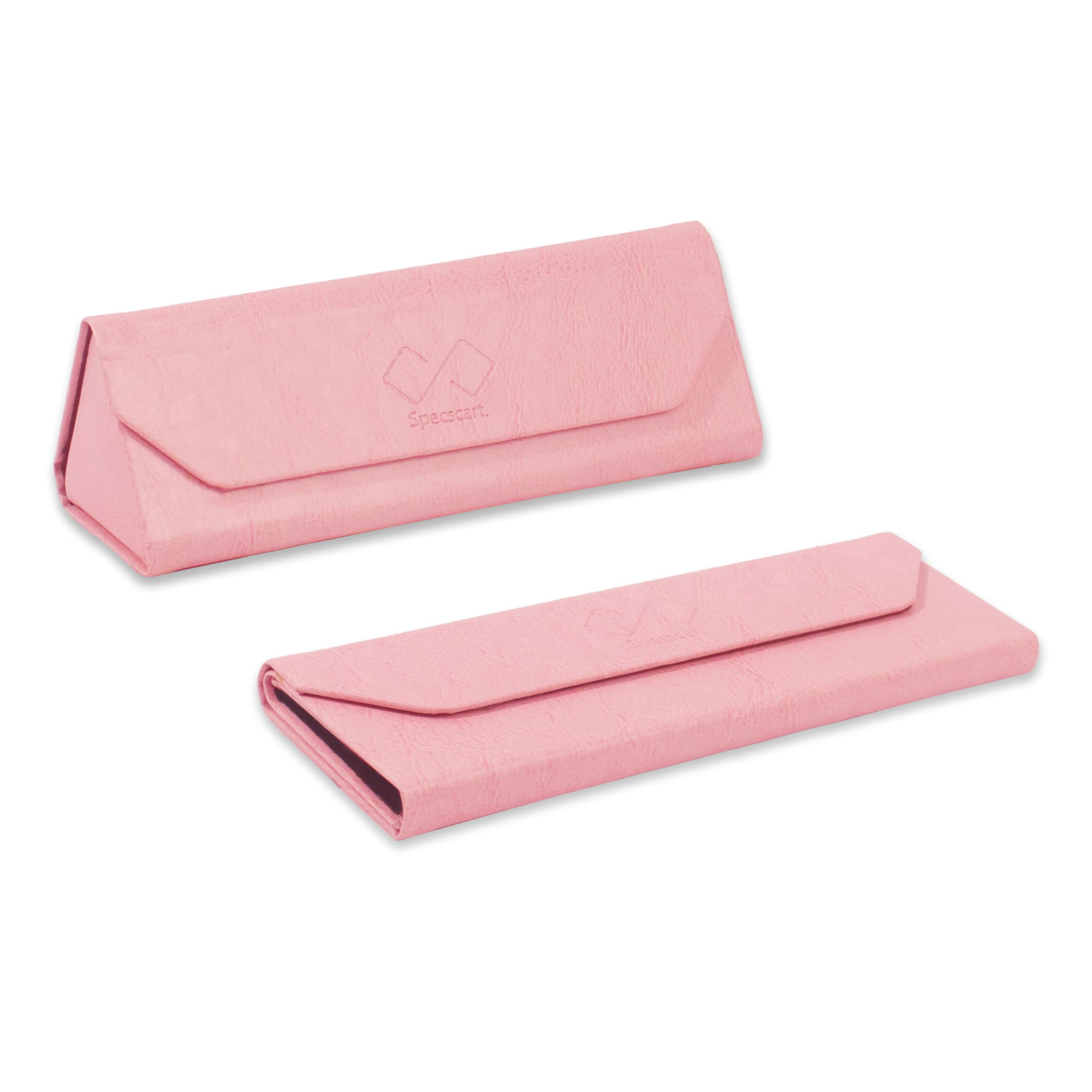Specscart. Glasses & Sunglasses Triangle Folding Case, Luxury Stylish Leather Compact Magnet Closure Foldable Eyeglasses Cases (Pink)