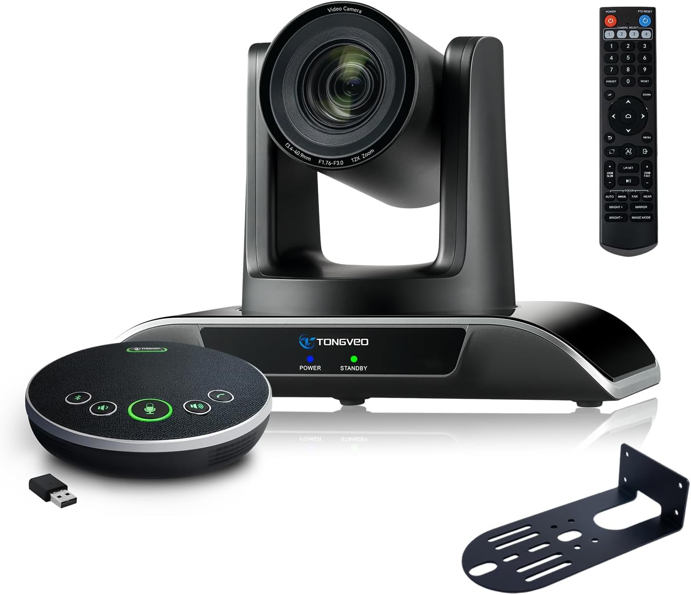 12x Zoom Conference Room Video Camera System, Al Auto-Tracking HD 1080P 60fps 12X Optical Zoom USB3.0 HDMI PTZ Camera 75° FOV and Bluetooth Conference Speaker with Microphones Bundle for Medium Room