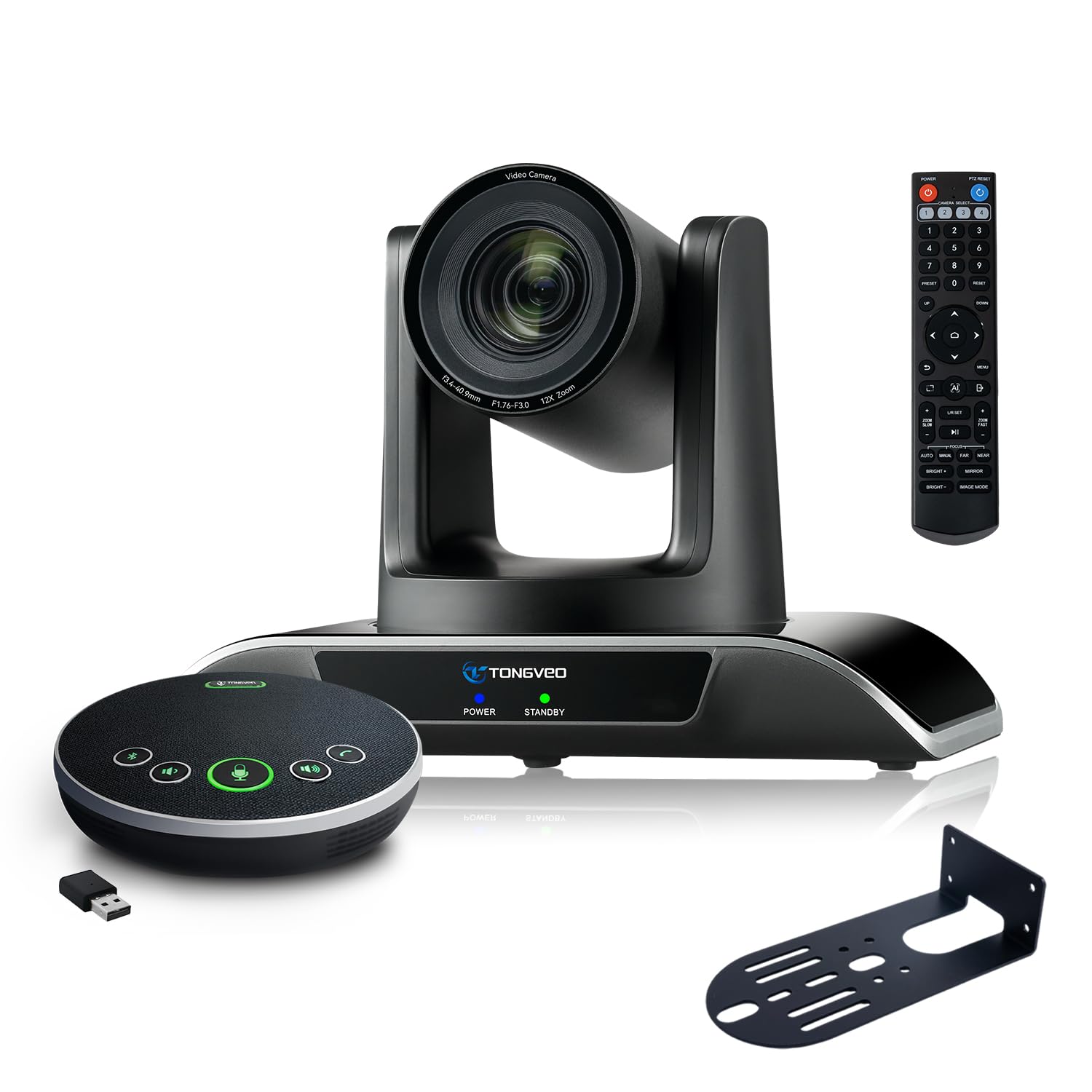 12x Zoom Conference Room Video Camera System, Al Auto-Tracking HD 1080P 60fps 12X Optical Zoom USB3.0 HDMI PTZ Camera 75° FOV and Bluetooth Conference Speaker with Microphones Bundle for Medium Room