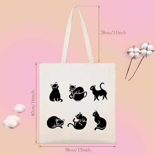 Miniatura 2 de Louise Maelys Bonita bolsa de lona para mujer, bolsas de compras estéticas, con patrón de gatos negros, bolsas reutilizables para comestibles,