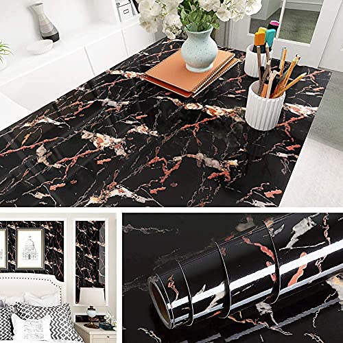 Image of Vinyl Contact Paper Decorative for Cabinets Countertops Kitchen Shelves Liner Self Adhesive Film Peel and Stick Waterproof Removable Wallpaper (Inches 24 x 96, Marble Black Gold Glossy)