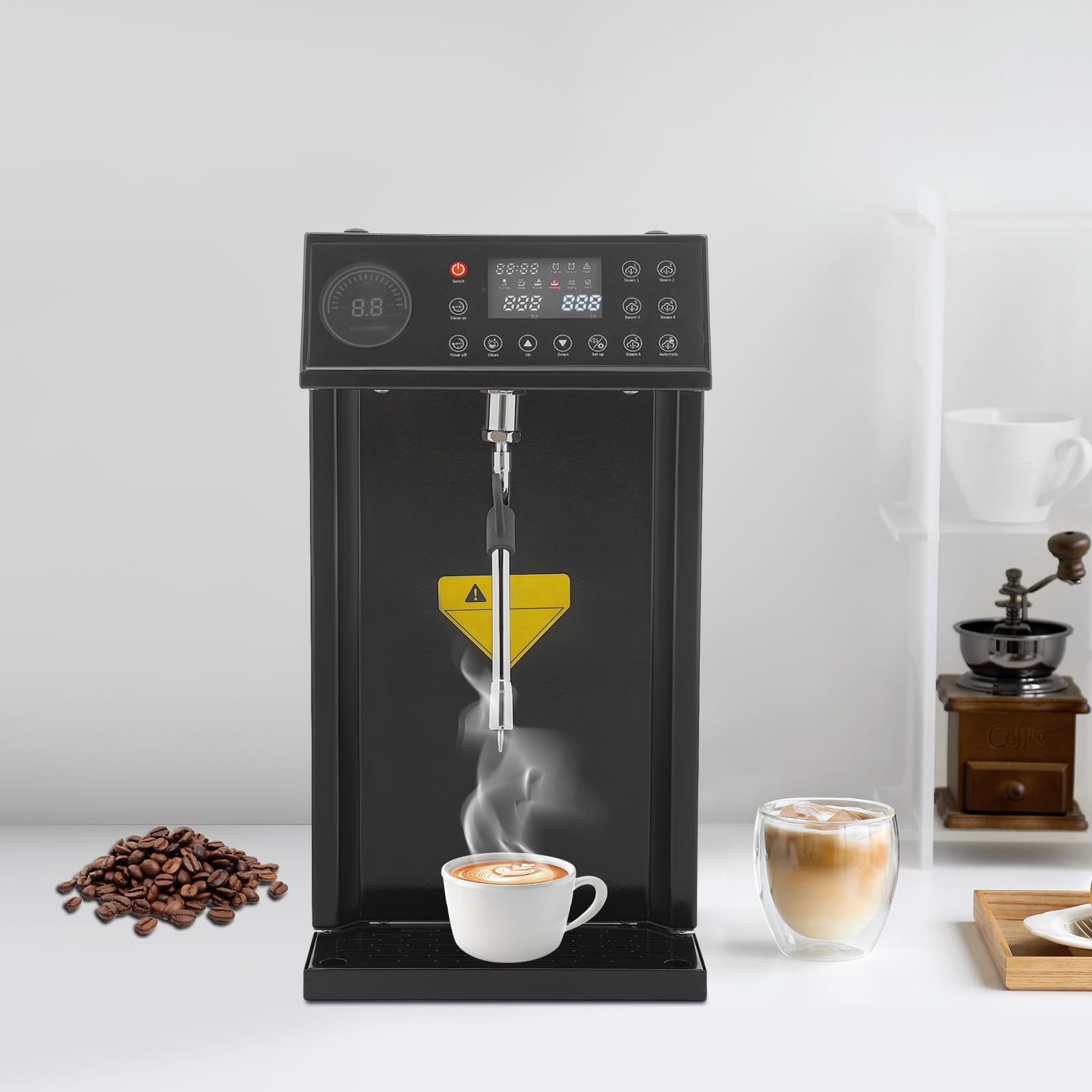 Commercial Milk Frother,8L Automatic Steam Milk Foam Machine with LED Display,20 Minutes Continuous Steam 59°F to 122°F,Electric Coffee Foam Maker Frothing Machine for Coffee Tea Shop
