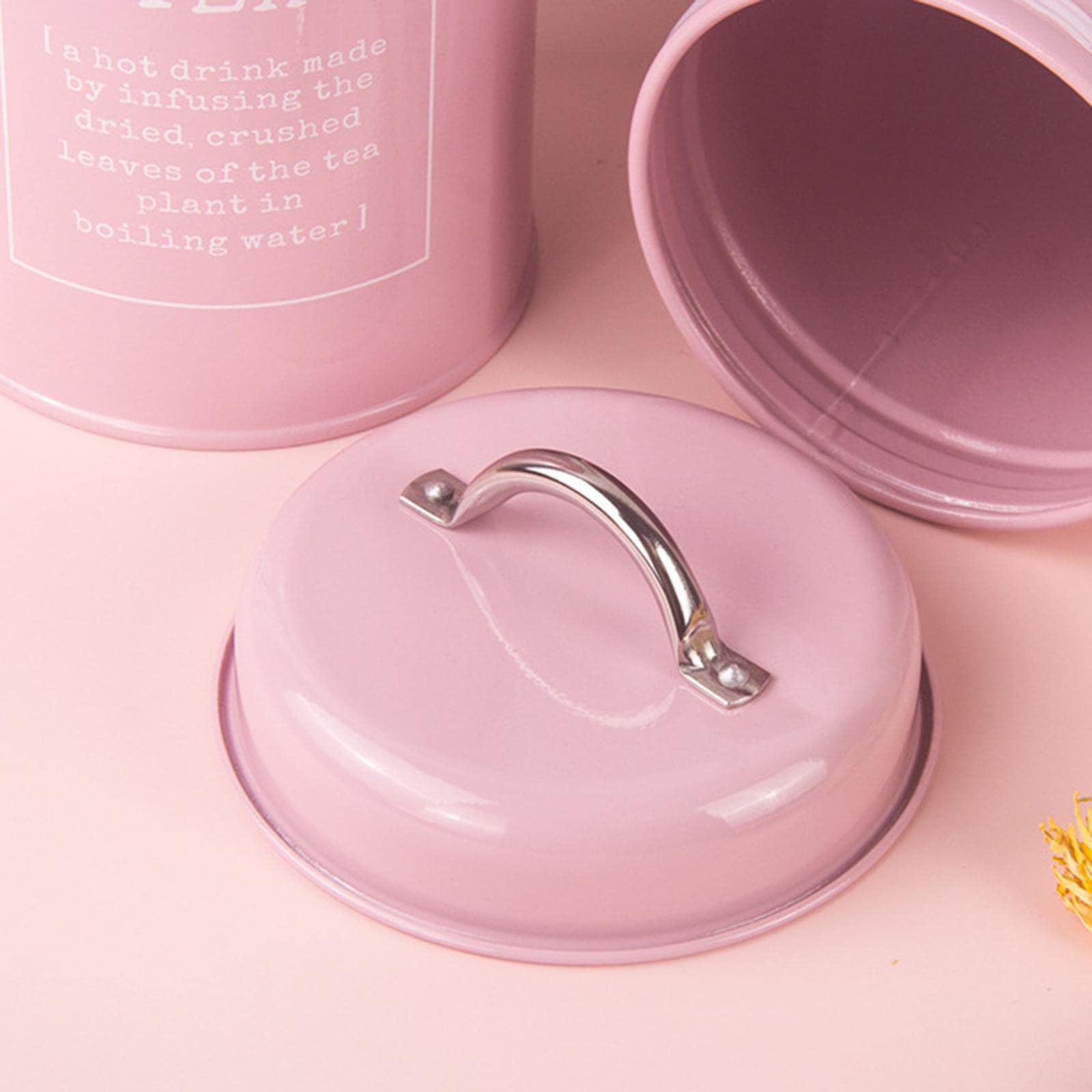 MERIGLARE Juego de Botes de Cocina de Metal, Café, Té, Azúcar, Latas, Contenedores, Frascos de Almacenamiento de Alimentos, Botellas, Capacidad de 1200 Ml - Rosa, Individual