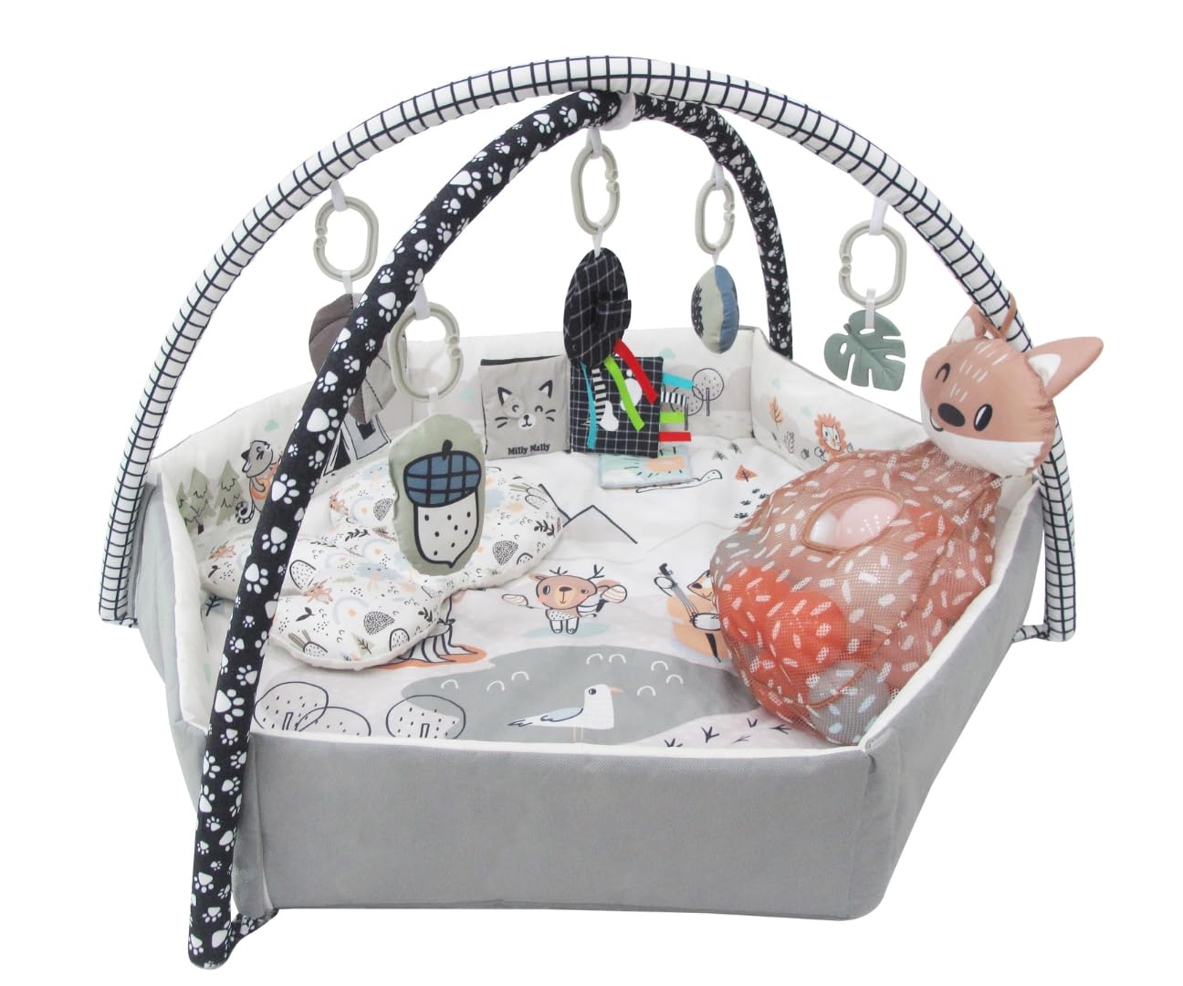 Milly Mally Kinder 5in1 Minky Spielmatte mit Spielbogen abnehmbarem Babyspielzeug Sensorische Entwicklung sicherer Spielplatz Unterstützung motorischer Entwicklung