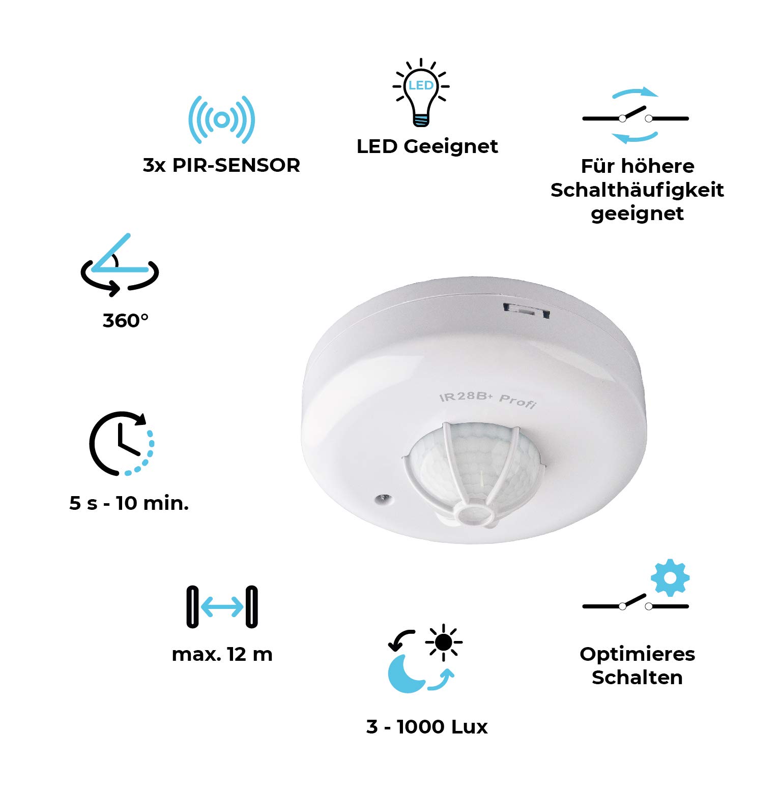 Bewegungsmelder weiß, 360 Grad, innen IP20, Aufputz Deckenmontage, LED geeignet