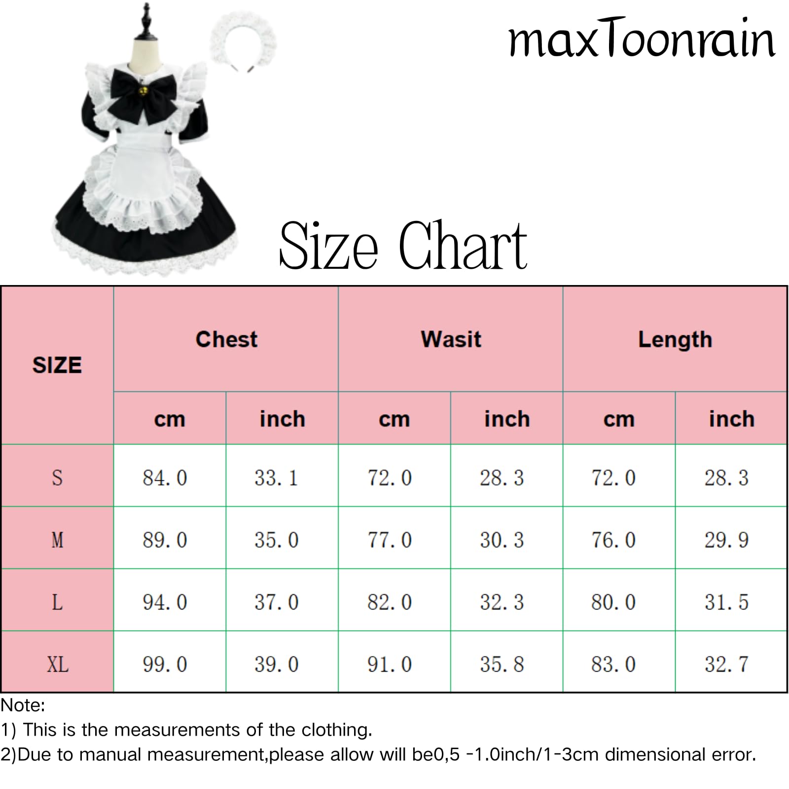 maxToonrain Maid Costume Women French Dress Lolita Valentines Day Gifts Maid Outfit Set for Womens Girls(4PCS)(Black,S) - Image 2