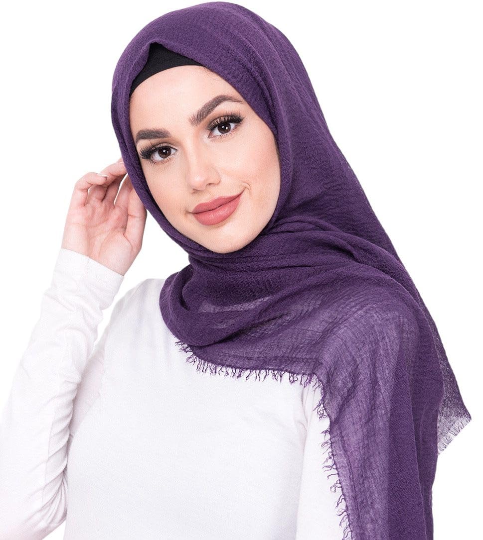 Shoes Lane Ladies Maxi Long Crinkle Frayed Edges Crimp Mix Cotton Scarf Hijab Shawl Wrap (Purple)
