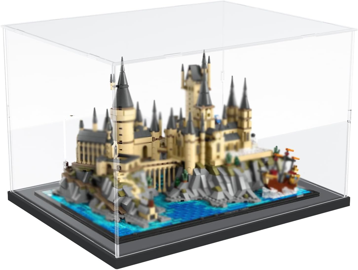 DuvinDD Vitrine en acrylique pour Lego Himeji Castle 21060 et Poudlard Castle 76419, Planets Lego 42179 - 40 x 30 x 25 cm - Boîte de protection contre la poussière transparente avec socle noir
