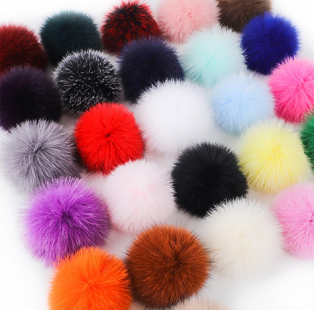 2 sztuki pluszowych piłek z lisiem pomponem ze sztucznego futra, puszysty pompon z elastyczną taśmą gumową do czapek, toreb, breloczków, akcesoria do szalika, zawieszki, dekoracja, fioletowe, 15 cm