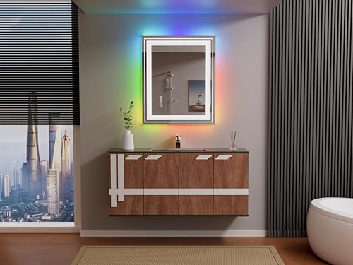 Miniatura 166 de Espejo LED de baño, 36 x 36 pulgadas con luz frontal y retroiluminada, antiniebla, espejo de tocador de baño para pared, función de memoria