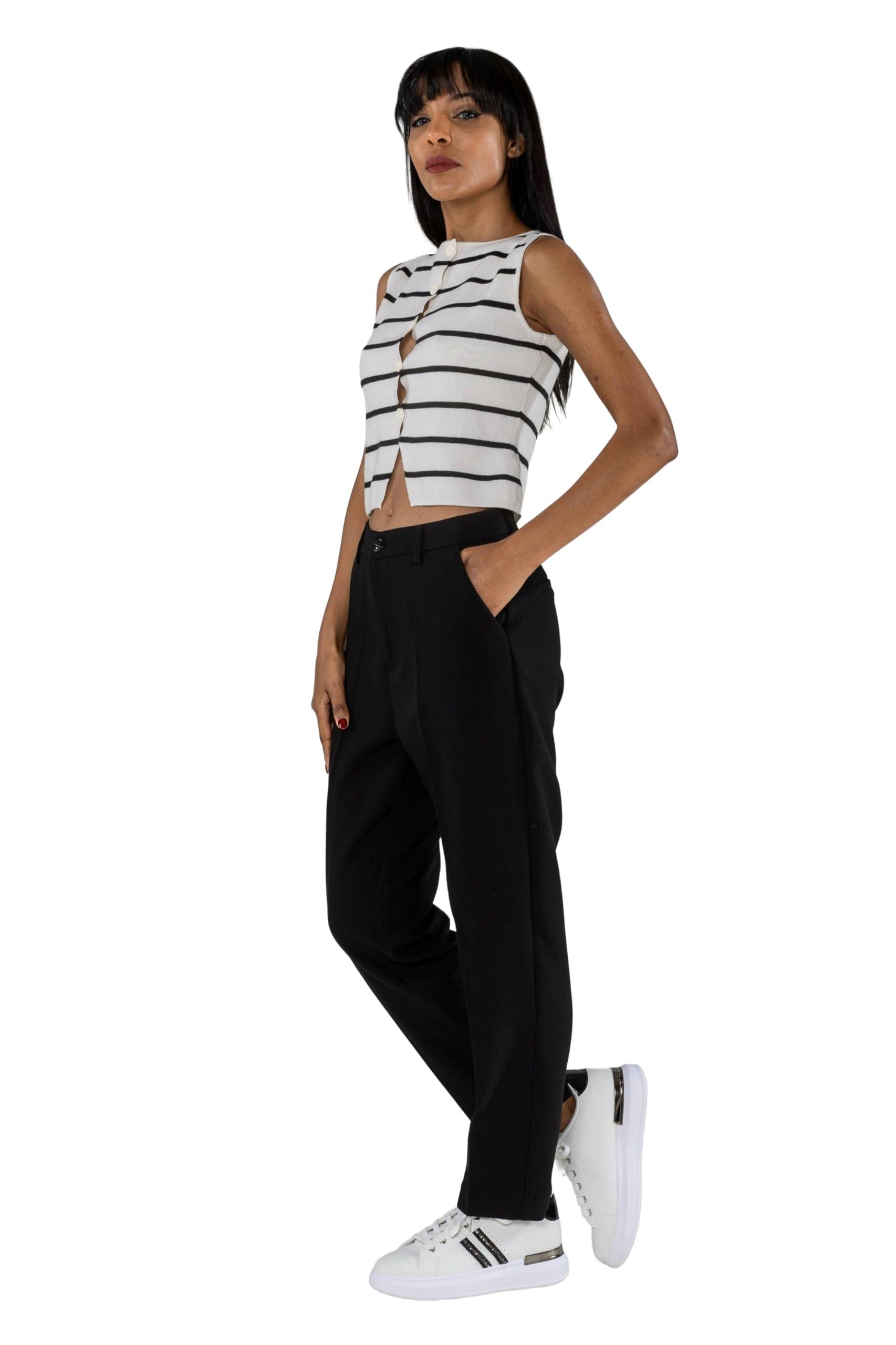 Nina Carter Pantalon chino pour femme - Coupe ajustée - Élégant pantalon en tissu cigarette avec coton stretch - Pantalon d'affaires et de loisirs avec passants de ceinture