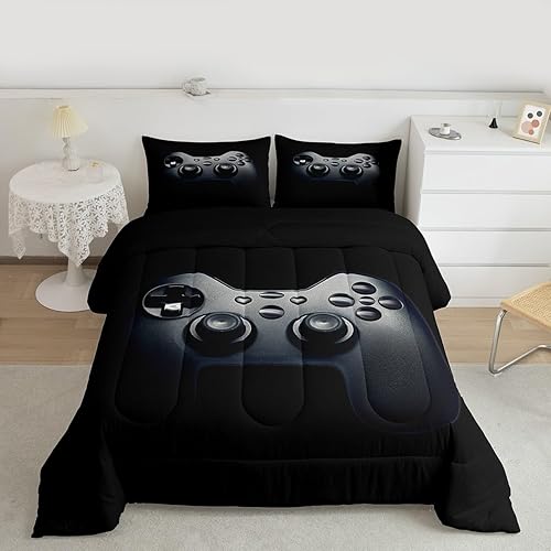 Feelyou Teens Boys Comforter Black Gamer Comforter Set Video Game Gamepad Print 
