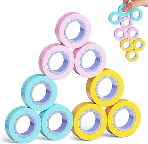 Miniatura 6 de Juego de 9 anillos magnéticos para adultos, ideales para personas con TDAH y ansiedad, juguetes magnéticos giratorios para alivio, regalos para