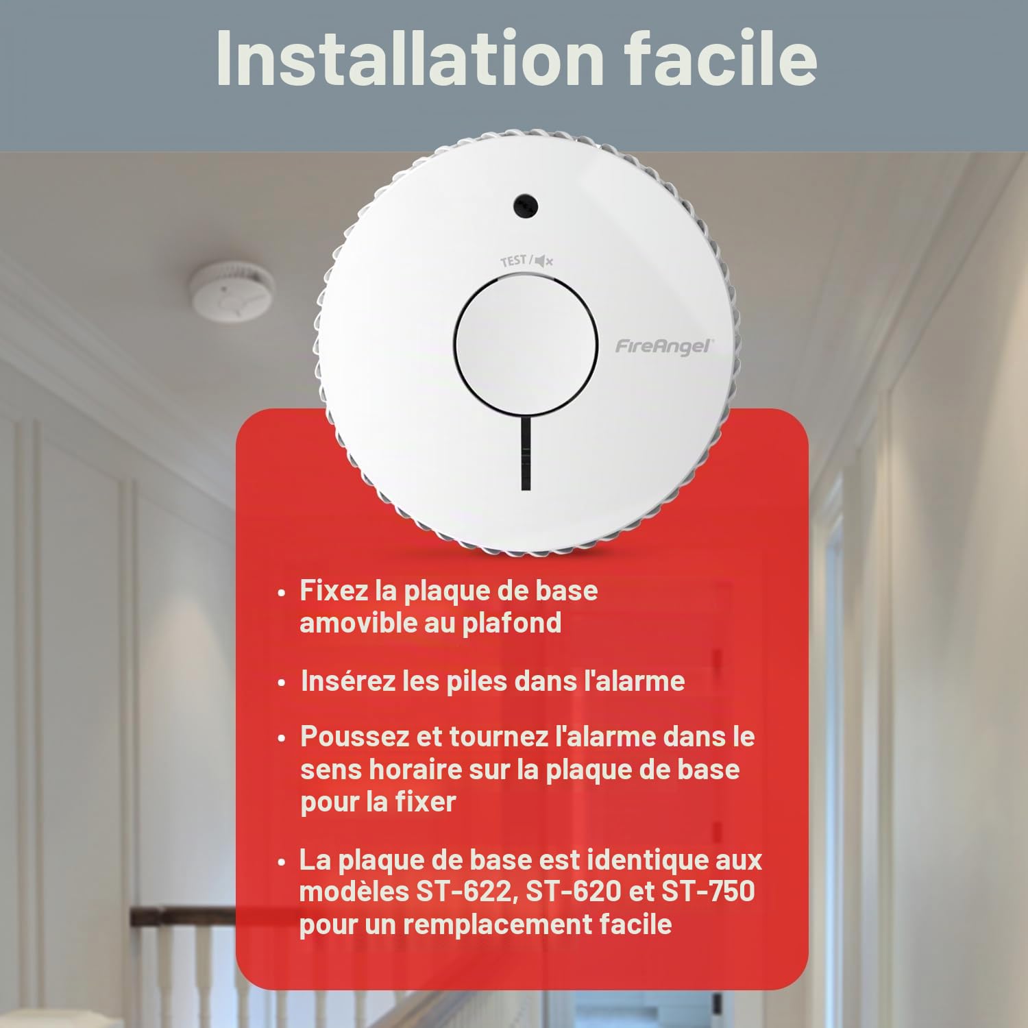 FireAngel Lot de 2 détecteurs de fumée optiques – FA6615-R – Détecteurs de fumée de 10 Ans pour la Maison avec Piles de 5 Ans – Détecteur de fumée – Alarme Incendie – Remplacement du ST-625