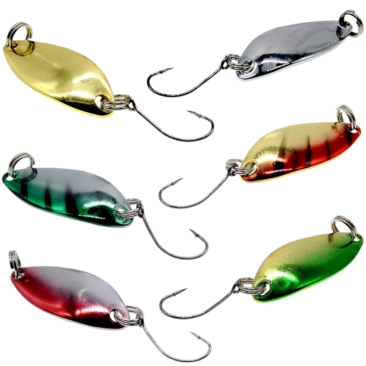 Trout Lures with Single Hook, 1.2in-1/9oz Colorful Fishing Spoons and Spinners for Salmon, Bass Fishing