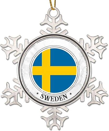 Miniatura 7 de CowkissSign Adorno de copo de nieve de metal de Suecia, decoración de árbol de Navidad, adornos de Navidad de Suecia para árbol del mundo,