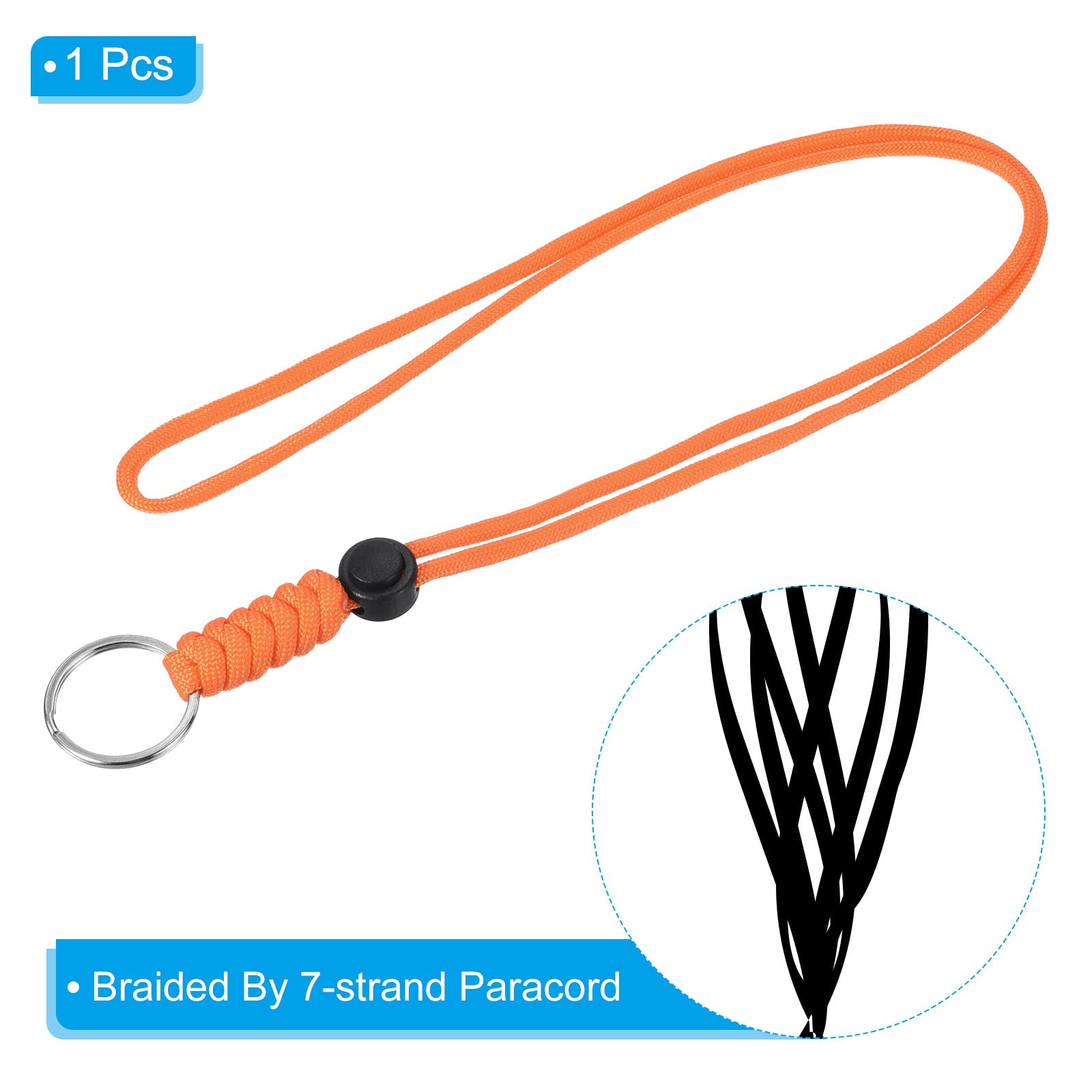PATIKIL Paracord Lanyard with Keyring 18 Inch, Necklace Keychain Cord Metal Hook Strap for Keys Whistle ID Card Badge Holder Orange - Image 3