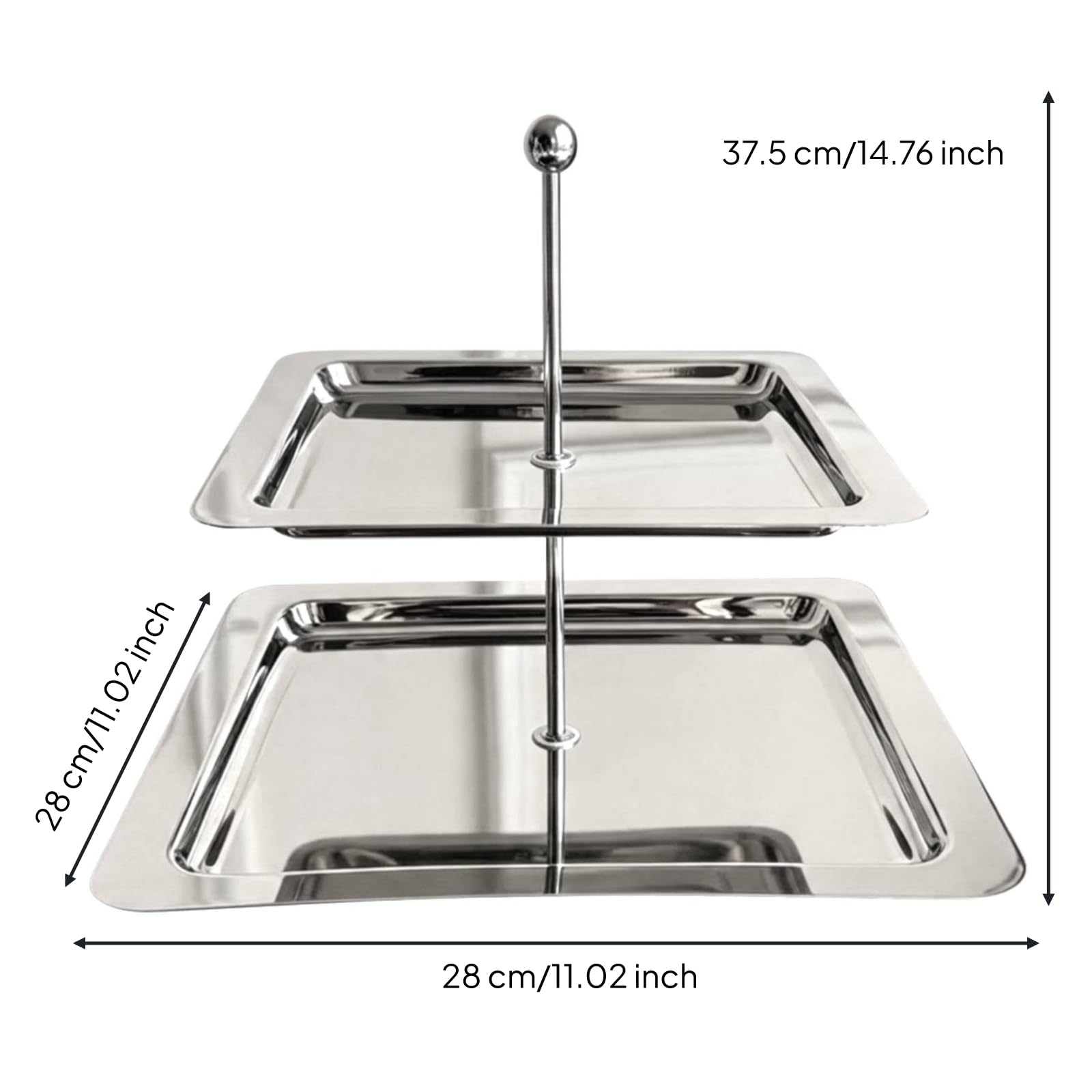MagiDeal Alzata Dolce Multistrato Espositore Dessert Vassoio Rettangolare Portavivande Supporto a Due Livelli in Acciaio Inossidabile con Bordo Contenitivo, Two-Tier