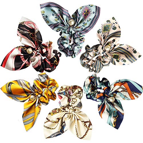 Hair Scrunchies Bowknot Velvet Silk Elastics Hair Bands Scrunchy Hair Rope Ties Hair Bow Scarf Ponytail Holder Women Girls Hairband Party Decoration Cosplay Costume Handmade Hair Accessories 6 Pack