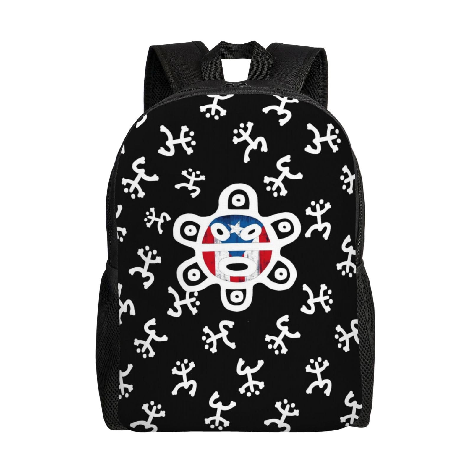 GTEVUTS Taino Symbols Black Backpack for Men Women - Puerto Rico Gifts-Patriotic Chic Laptop Black Shoulder Bag Travel Camping Work Outdoor Backpacks,