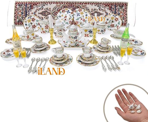 Miniatura 2 de iLAND Accesorios de casa de muñecas en miniatura de juego de té, vajilla y mini comida para muebles de casa de muñecas (elegante)