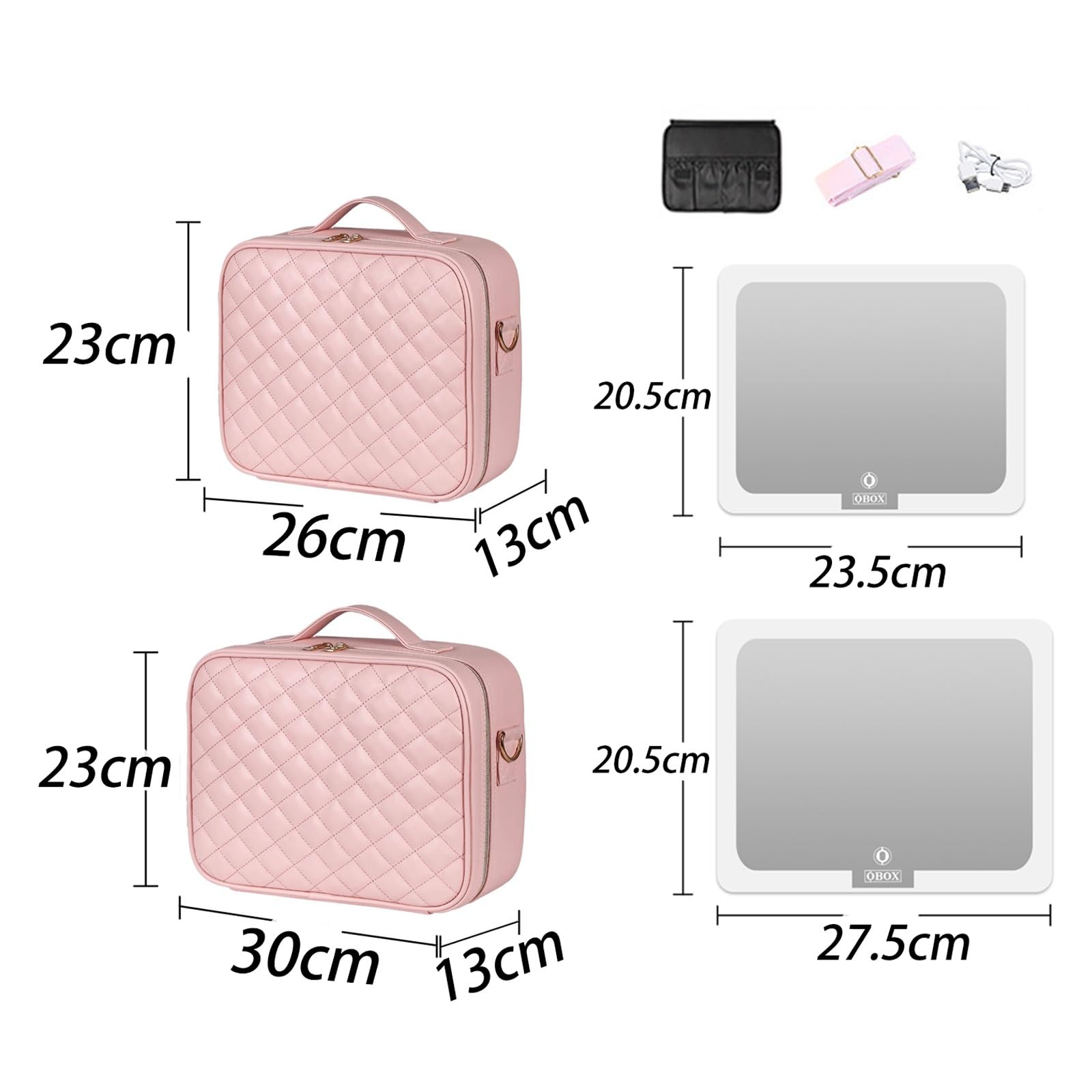 Borsa Per Il Trucco Di Grande Capacità Con Specchio LED, Custodia Per Il Trucco Professionale Con Luci A 3 Colori, Specchio Cosmetico Staccabile，Beauty Case Da Viaggio