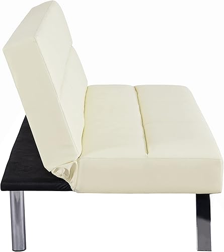 Miniatura 9 de Naomi Home Sofá futón de piel sintética, moderno sofá cama plegable convertible con patas cromadas, mini sofá reclinable, futón de cuero pequeño